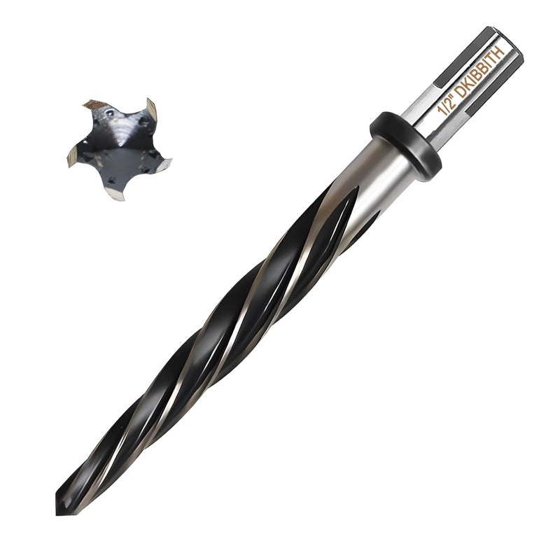 DKIBBITH 1/2” Bridge Construction Reamer Drill Bit, M2 HSS Taper Chucking Reamer for Steel Alloy Metal Wood Plastic, 1/2" Non-Slip Shank, 5-Spiral Flutes Car Reamer, to Align or Enlarge Holes, 12mm - Image 1
